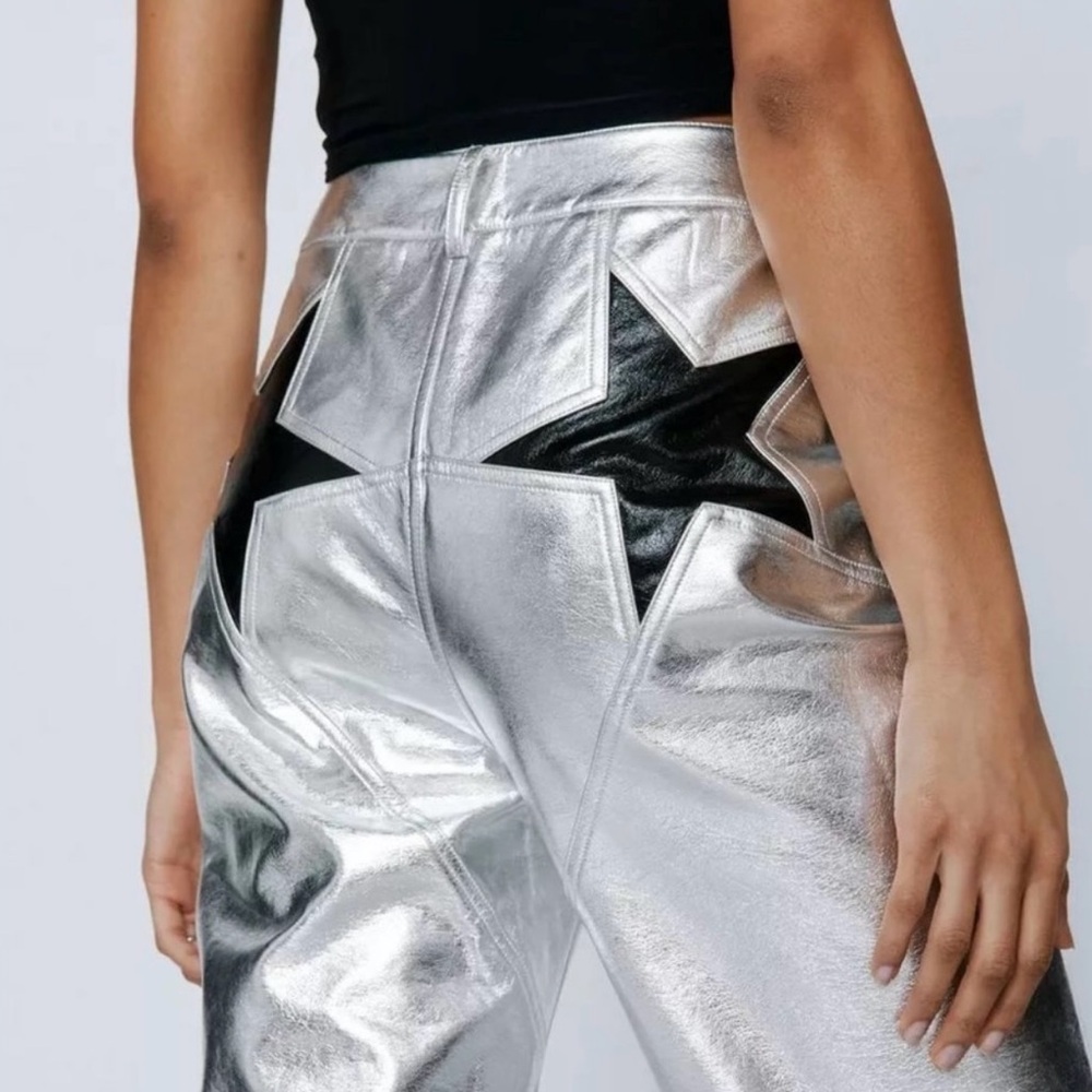 Silver and Black Star Detail Pants